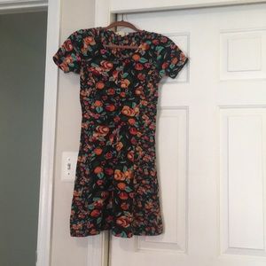 Floral print skater dress black mini